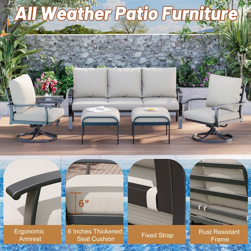 EROMMY Patio Set: 360° Swivel Rockers, Sofa, Ottomans & Table – Outdoor Conversation Set for Poolside, Garden & Deck
