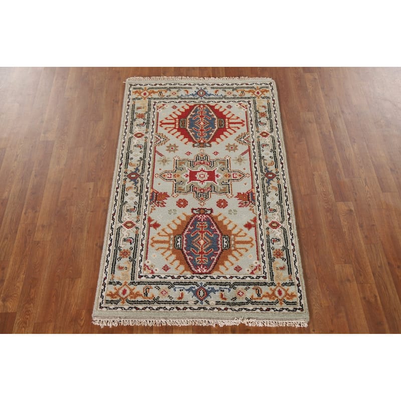Geometric Kazak Area Rug Handmade Wool Carpet - 3'0"x 5'0"