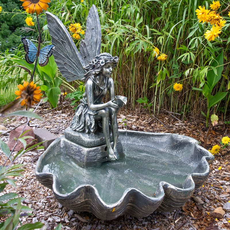 Fairy Shell Outdoor Water Fountain Garden & Backyard Feature - 30"