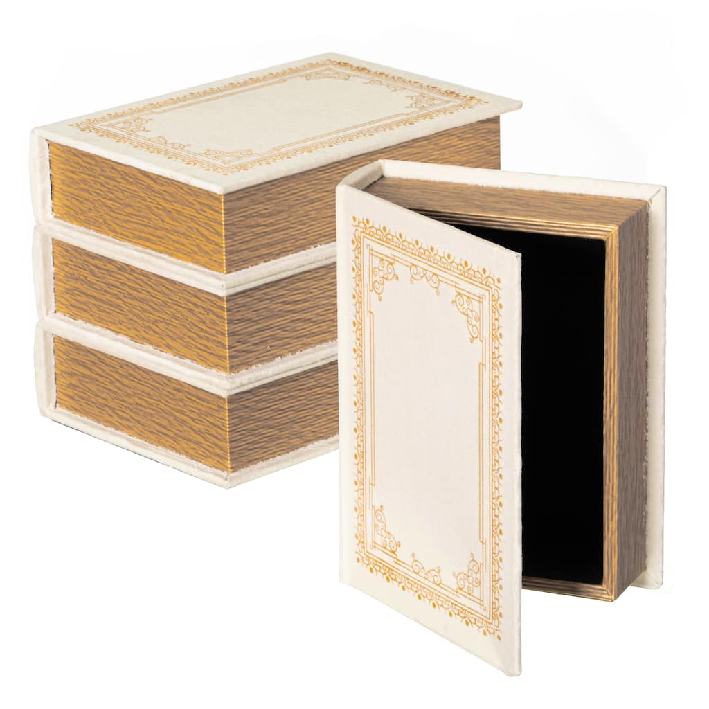 Set of 4 Decorative Vintage Book Shaped Trinket Storage Box, Paper White