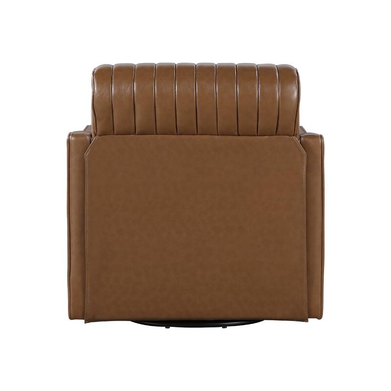 Vemy Swivel Chair, Vertical Channel Tufted Back, Brown Faux Leather