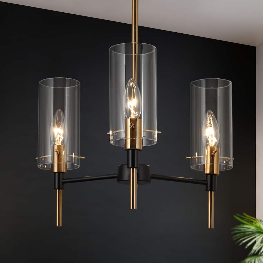 Alva Modern Farmhouse 3-Light Black Gold Chandelier Glass Pendant Light for Dining Room