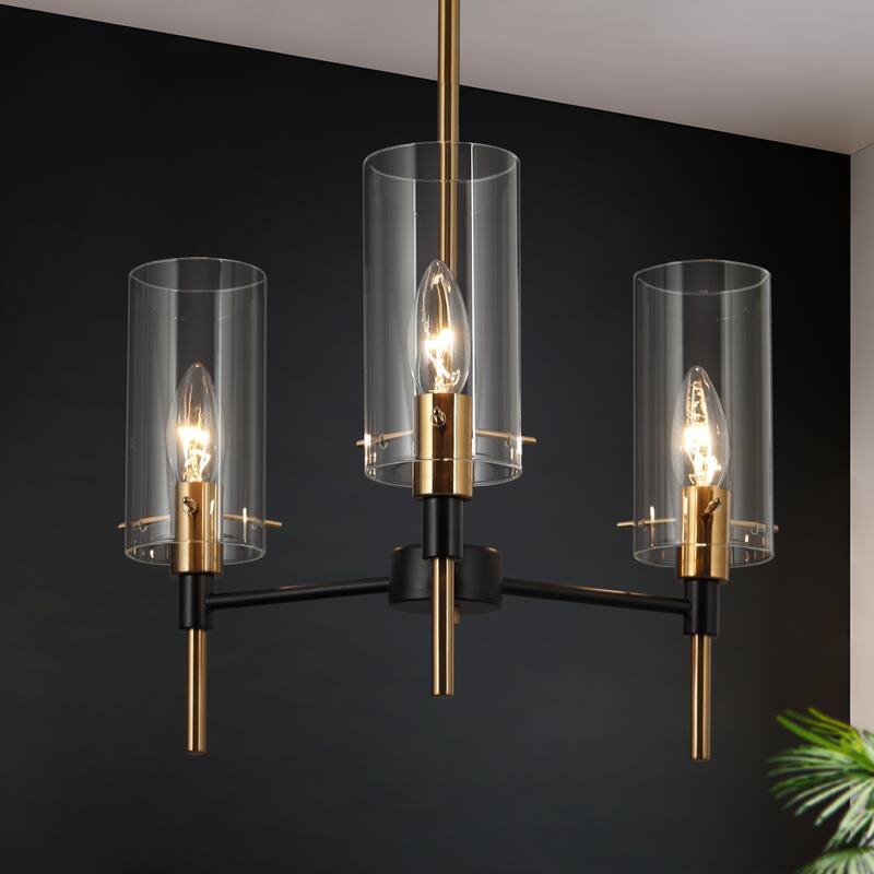 Alva Modern Farmhouse 3-Light Black Gold Chandelier Glass Pendant Light for Dining Room