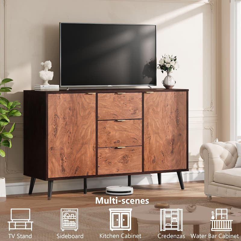 Buffet Cabinet with Drawers, 51.2'' Large Sideboard Buffet Credenza Storage Cabinet with Shelves and Doors