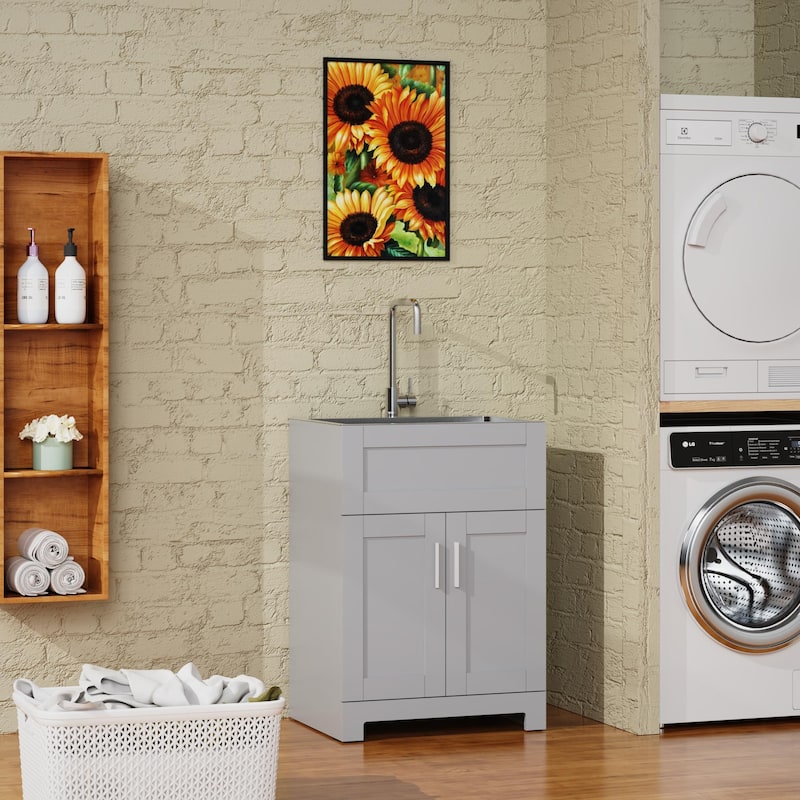 White Bathroom Vanity Cabinet Combo, 24 Inches, Ceramic Sink, Two-Door Storage, Easy Assembly