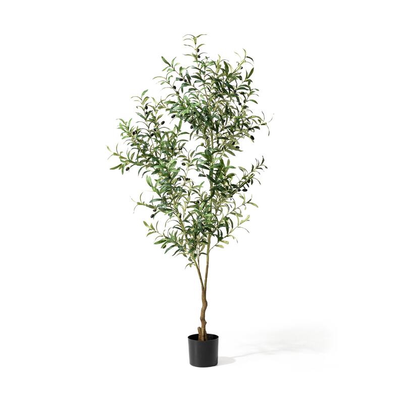 Glitzhome 3ft-6ft Set of 2 Artificial Olive Trees/ Bamboo/ Ficus with Ceramic Planters Real Touch
