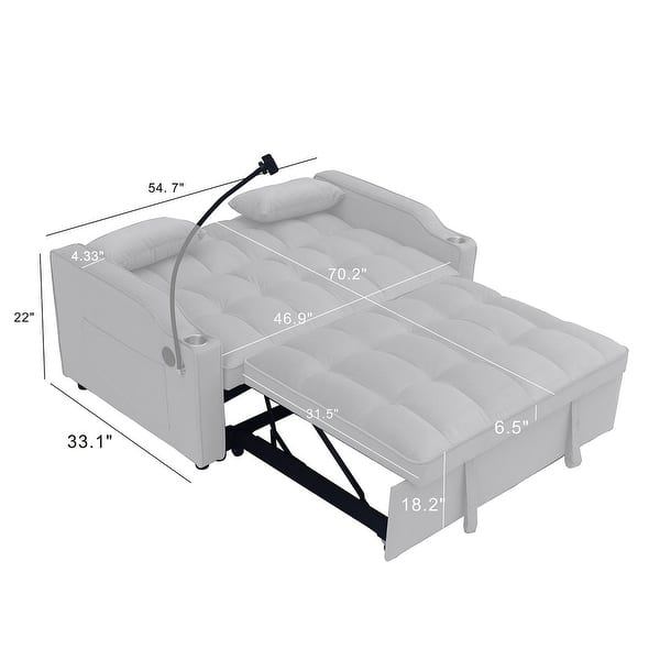 dimension image slide 2 of 6, Velvet Daybed Futon with Pullout Bed & USB Ports