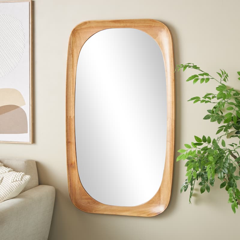 Wood Oval Wall Mirror - Dark Brown or Brown - Roche River Decor