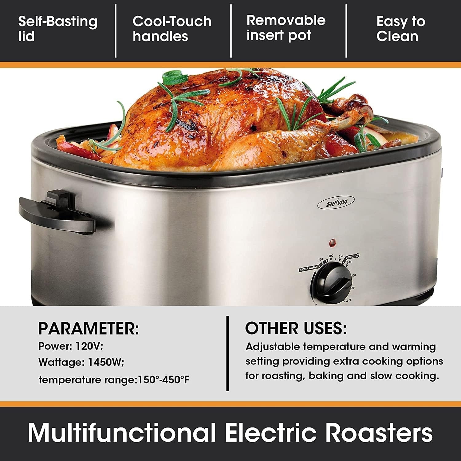 RoyalCraft 24 Quart Electric Roaster Oven with Visible & Self-Basting