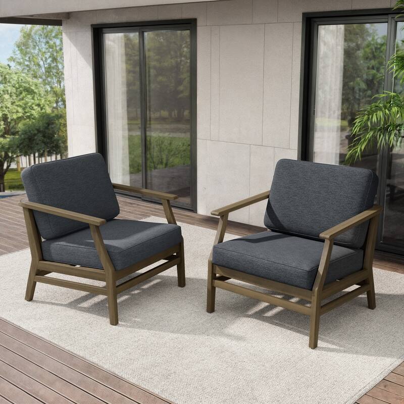 Teak Outdoor Patio Club Chairs Loveseat with Cushions