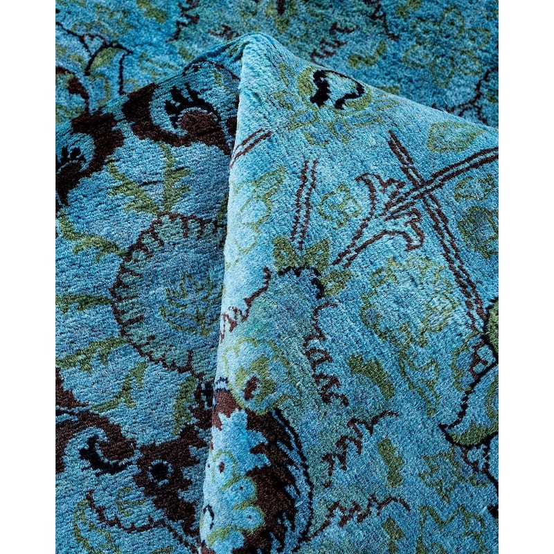 Fine Vibrance, One-of-a-Kind Hand-Knotted Area Rug - Blue, 7' 1" x 7' 1" - 7' 1" x 7' 1"