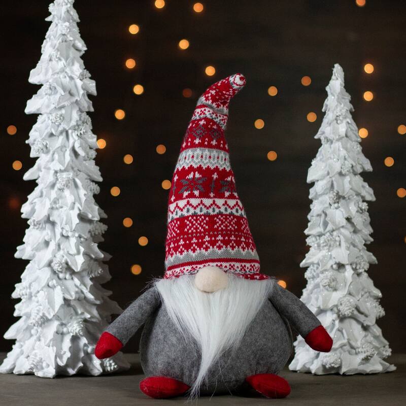 17-Inch Red Gray and White Lodge-Style Tabletop Gnome Christmas Decoration - 17"
