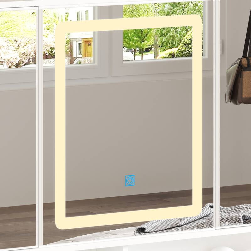 Extra Large Mirror Makeup Vanity Table with LED light,9 Drawers,White - 53.9"H