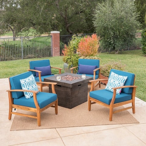 Kourtney Outdoor 4-seater Wood Chat Set with Fire Table by Christopher Knight Home