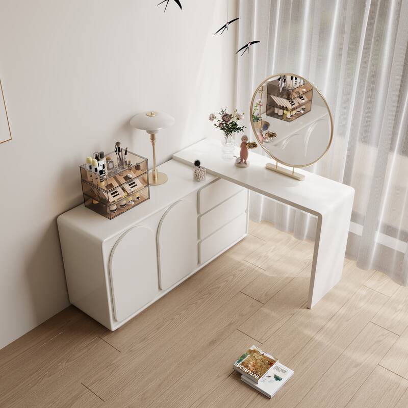 55.1'' Modern L-Shaped Makeup Vanity, Bedroom Desk - 55