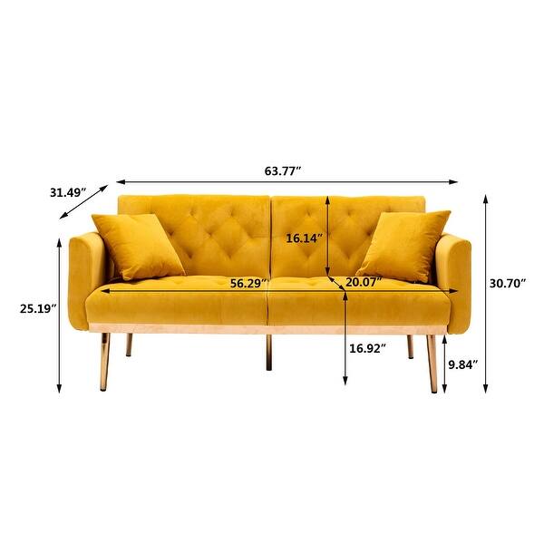 dimension image slide 0 of 8, Velvet Futon Sofa Bed with Two Pillows, Convertible Couch for Living Room and Bedroom