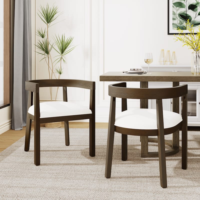 Ladieu Fabric and Wood Tub Dining Chairs （Set of 2）by Christopher Knight Home - Beige+Walnut
