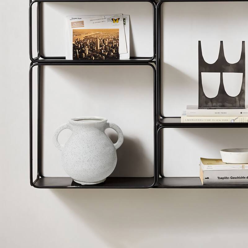 White and Black Speckled Ceramic Round Vase (Single)