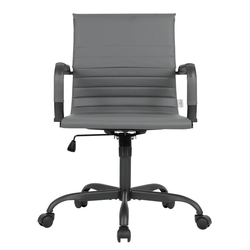 Harris Leather Mid-Back Adjustable Seat Height Office Desk Computer Swivel Chair in Black Metal Frame for Home Conference