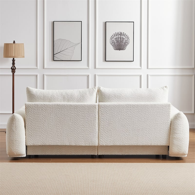 2 Piece Lamb's wool Loveseat Set with 2 Cushions and 2 Ball Pillows
