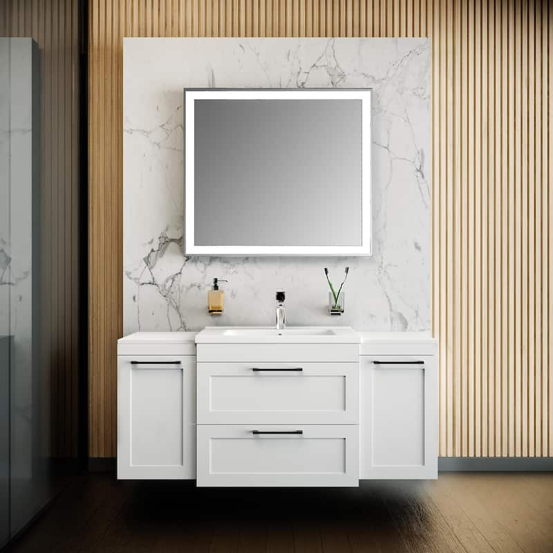 Modern Wall-Mounted Bathroom Vanity with Washbasin Palm Beach White High Gloss Non-Toxic MDF-26"-Omega 24"
