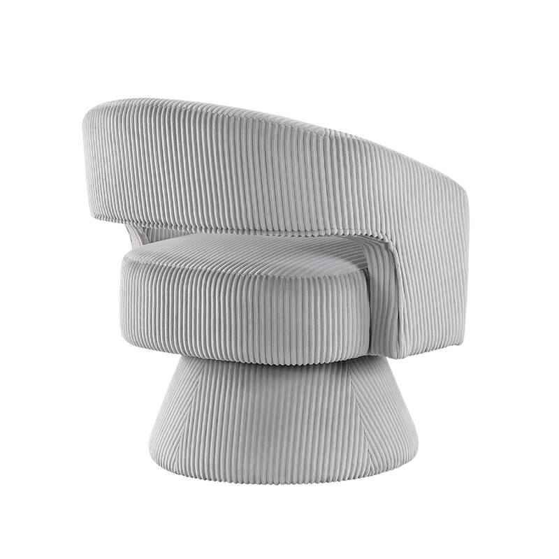 Rayne Swivel Accent Chair, Gray Corduroy, Round Metal Swivel Base