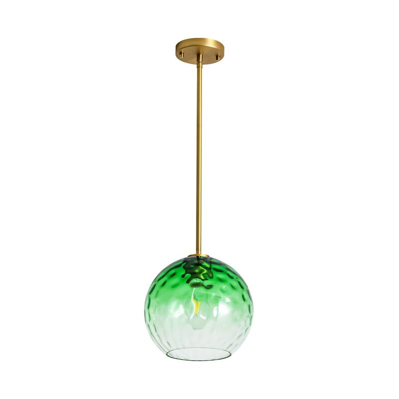 1-Light Modern Gold/Black Metal Hanging Pendant with Green Hammer Textured Glass Shade for Kitchen Island, Living room