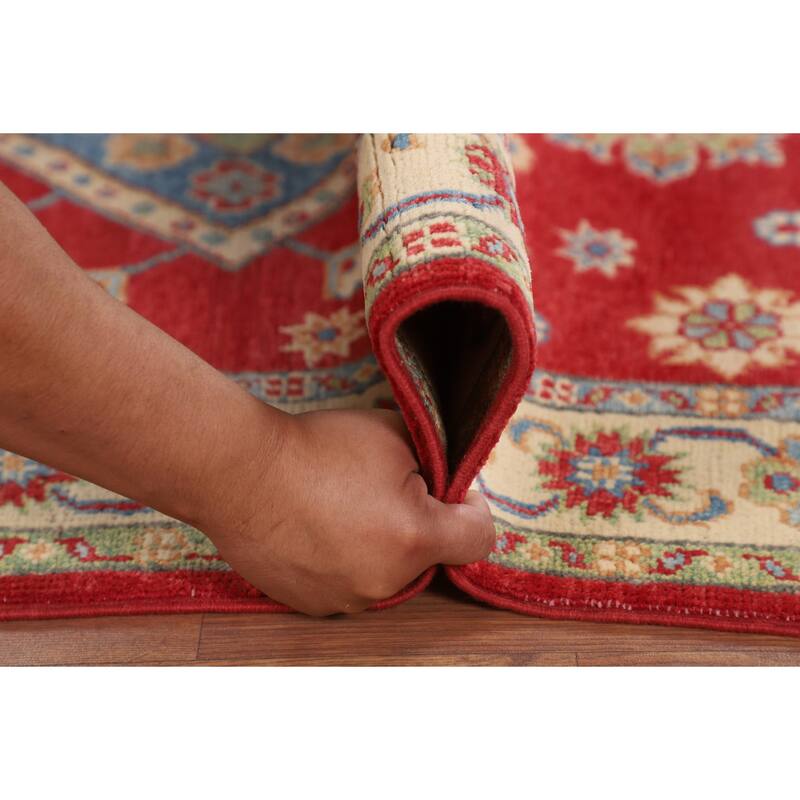 Traditional Red Kazak Accent Rug Handmade Wool Carpet - 3'2" x 4'11"