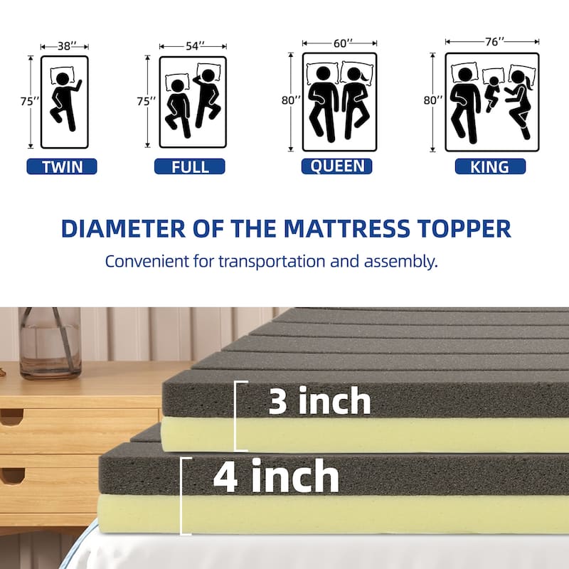 Moasis 3 Inch/4 Inch Memory Foam Cooling Gel Mattress Topper With Removable & Washable Cover