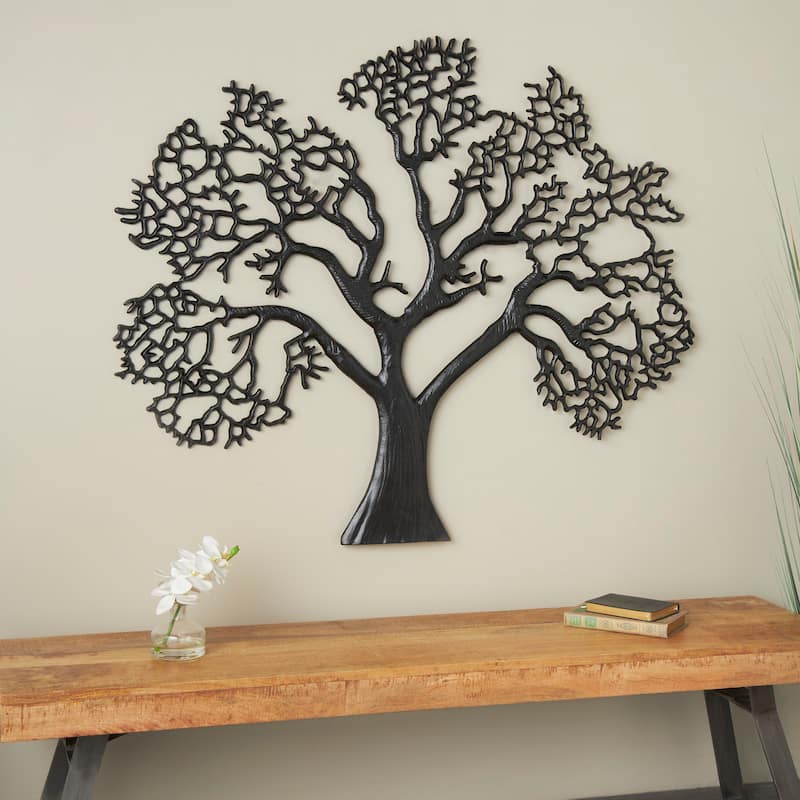 Black Aluminum Metal Large Textured Tree Home Wall Decor - Black