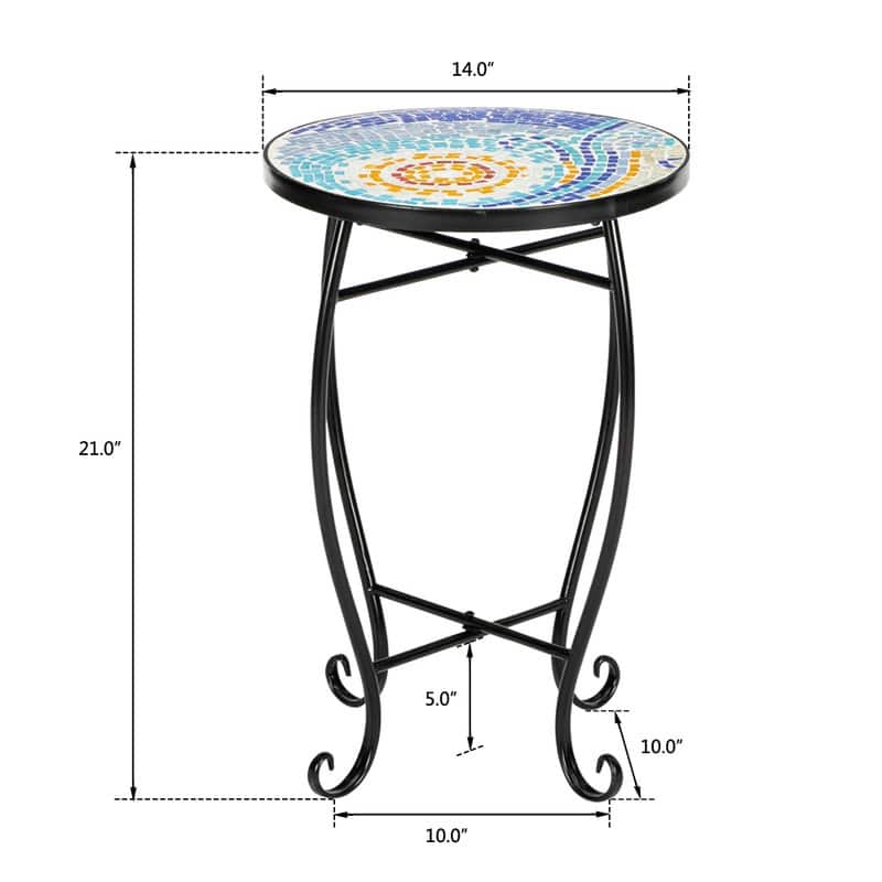 Blue Hawaiian Style Glass Round Terrace Bistro Table Side Table