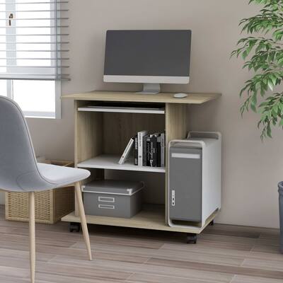Computer Desk White and Sonoma Oak 31.5"x19.7"x29.5" Chipboard