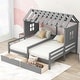 preview thumbnail 10 of 16, Twin Size House Platform Beds with Two Drawers, Combination of 2 Side By Side Twin Size Beds Gray