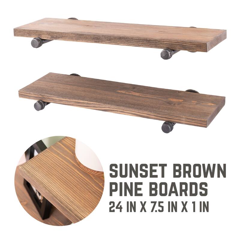 Restore Wood 24 in. Wall Shelf Straight Steel Pipe Brackets, Set of 2