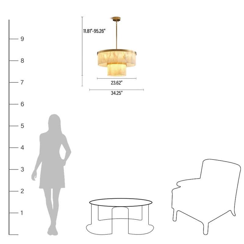 Elegant layered alabaster chandelier with natural stone panels