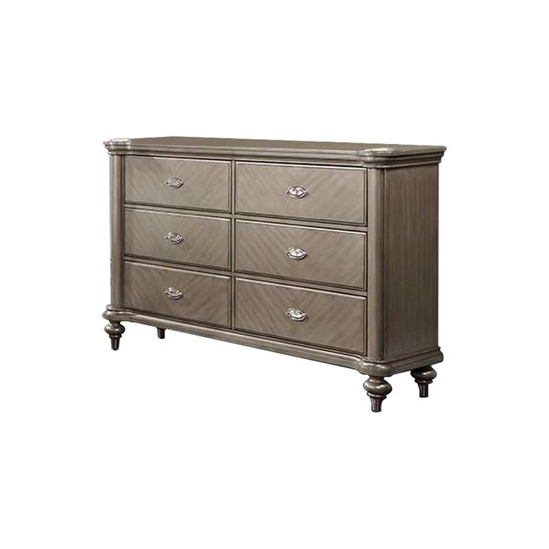 Ada 64 Inch Classic 6 Drawer Dresser, Pine Wood, Chevron Pattern, Brown - Brown - 6-drawer