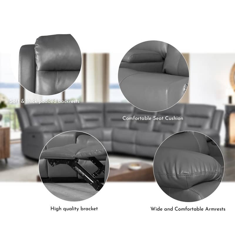 119'' Faux Leather Power Recliner 6-Seat Large Sectional Reclining Sofa with USB Port