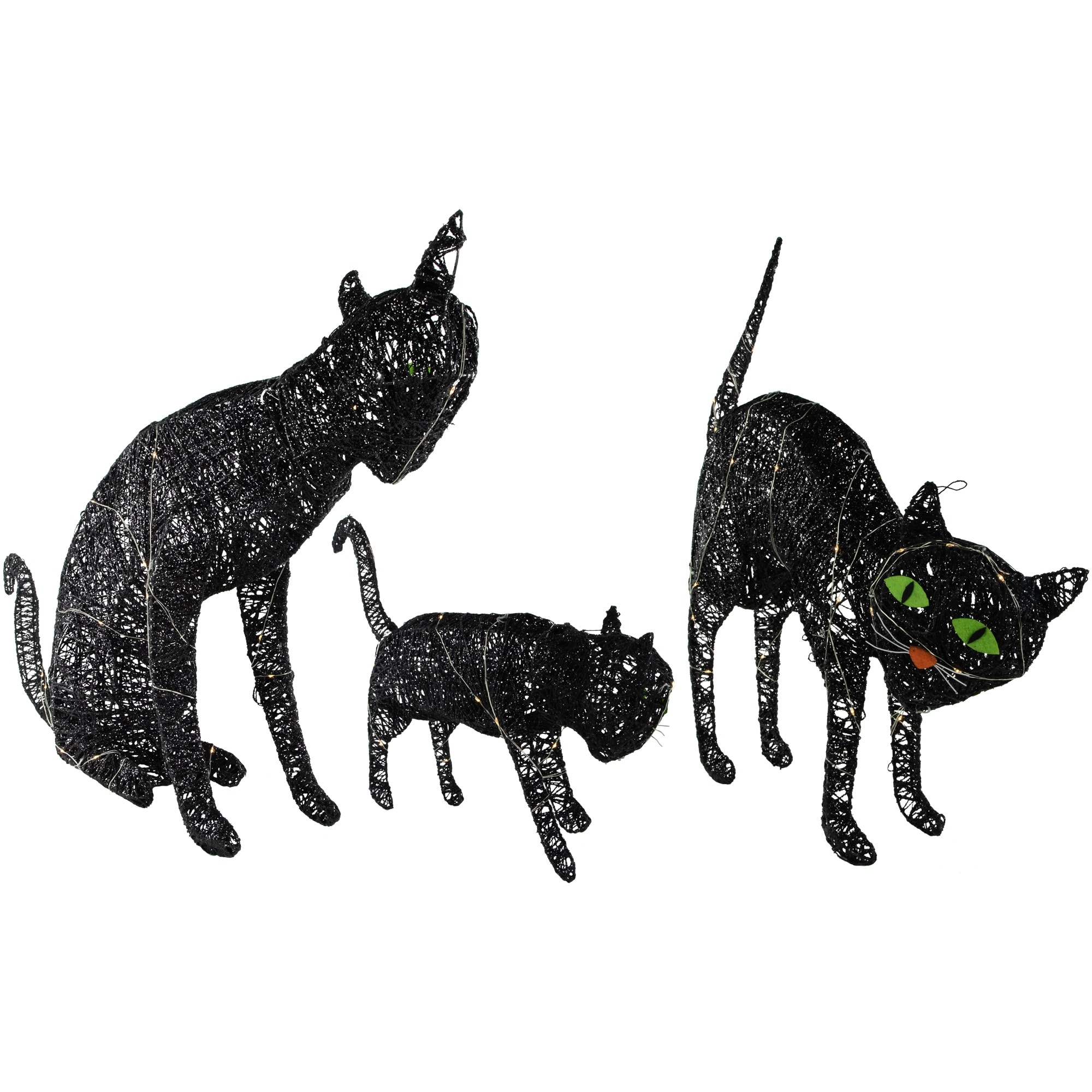 Set of 3 LED Lighted Black Cat Family Outdoor Halloween Decorations 27.5" - Bed Bath & Beyond - 38394630