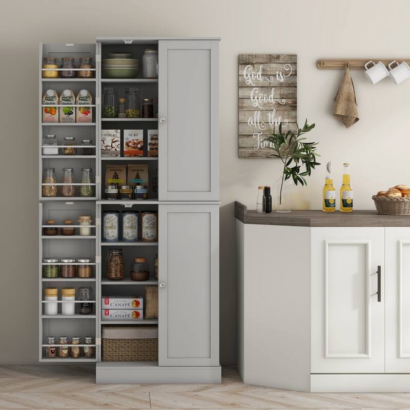 Kitchen Pantry Cabinet Storage Cabinet with Door Racks and Adjustable Shelves, Space-Saving Buffet Cabinet - Gray