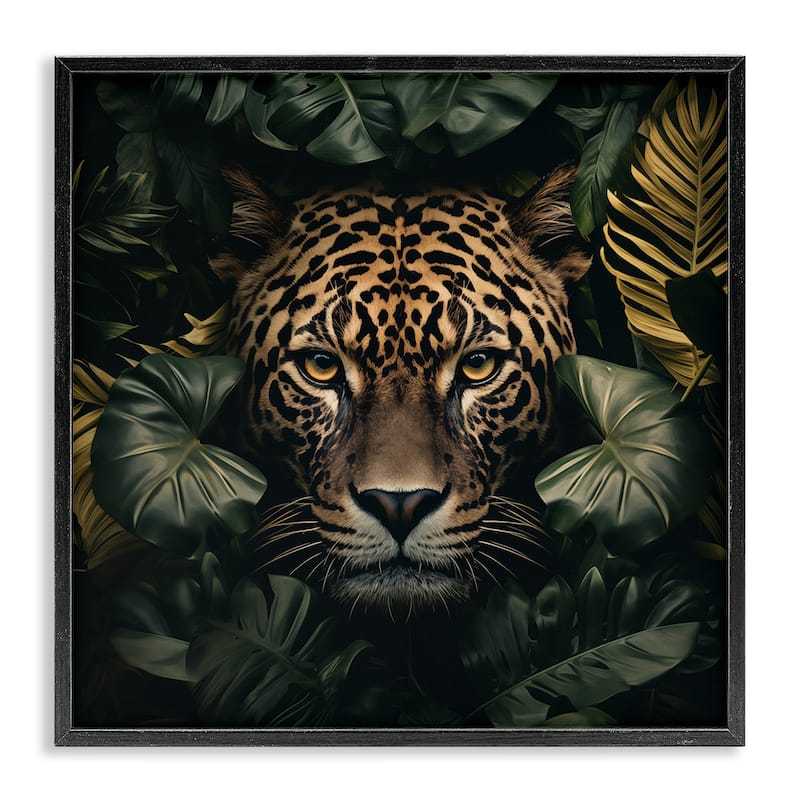 Stupell Leopard in Exotic Palms Framed Giclee Art Design By Heidi Kuntz - 17 x 17 - Black