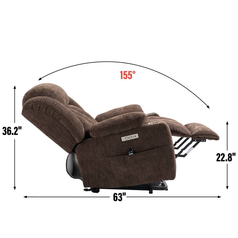 Chenille Power Lift Recliner 8 Point Vibration Massage Chair with Waist Heating, USB Ports and Stainless Steel Cup Holder