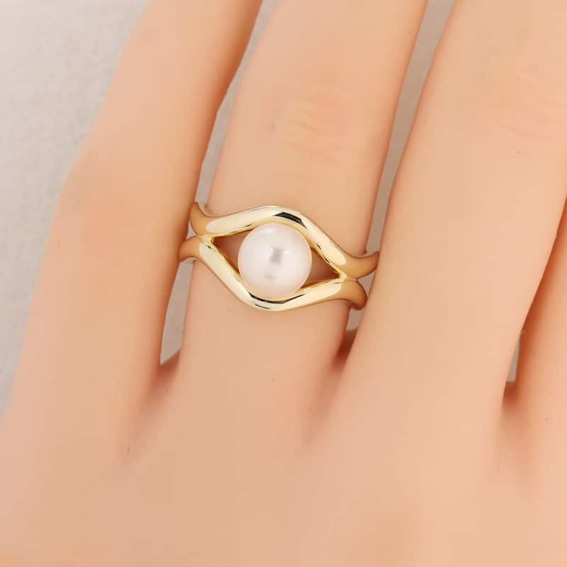 Miadora Cultured Freshwater Pearl Modern Ring Yellow Plated Sterling Silver