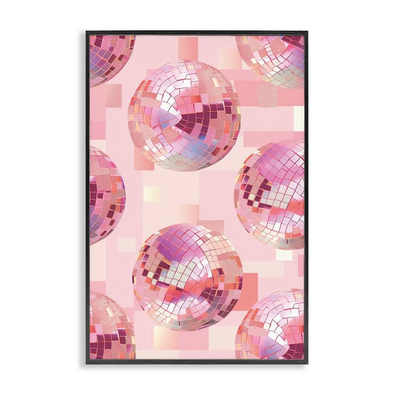 Stupell Feminine Pink Disco Balls Framed Giclee Art Design By LSR Design Studio - 16 x 24 - Black