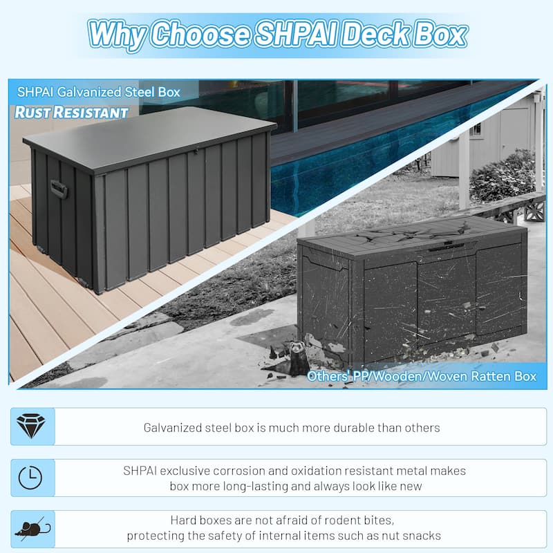 Outdoor Storage Box, 200 Gallon Metal Deck Box Built-in a Oxford Fabric Storage Bag, Lockable & Waterproof Patio Storage Box