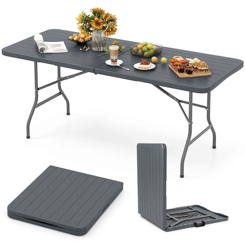 Costway 6 ft Portable Folding Table with Wood Grain HDPE Tabletop Safe - See Details