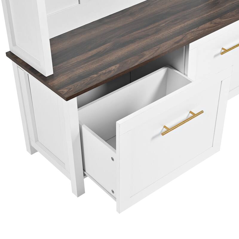 Hall Tree with 2 Storage Drawers, Versatile Coat Rack with 6 Hooks, Entryway Bench with Top Open Storage Shelf