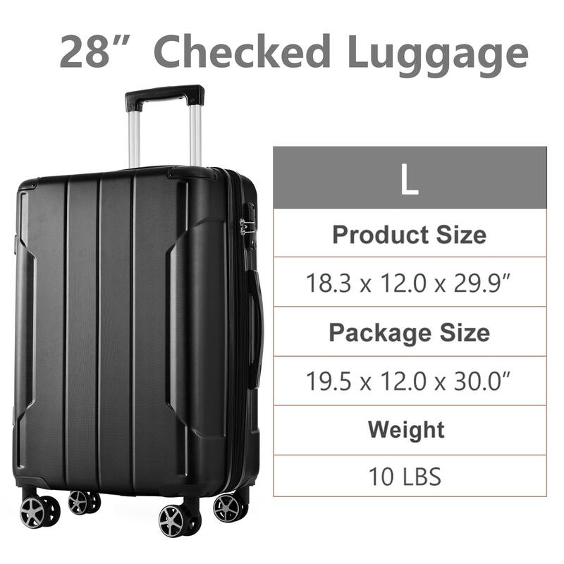 28" ABS Hardshell Lightweight Expandable Luggage with Double Wheels