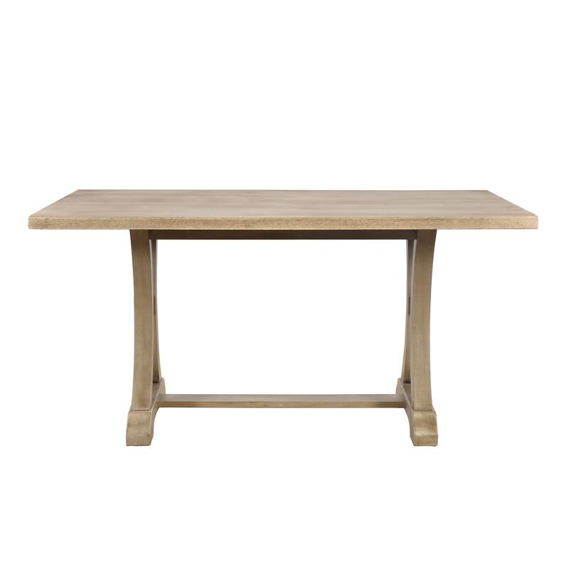 6-Piece Farmhouse Dining Table Set, Rectangular Trestle Table and 4 Upholstered Chairs & Bench