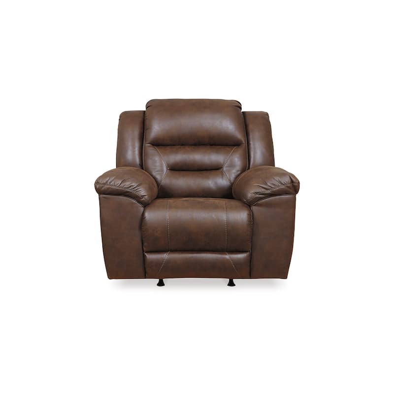 Aky 43 Inch Power Recliner Chair, Rocker, Cushioned Dark Brown Faux Leather