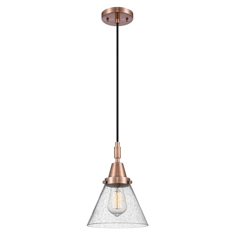Innovations Lighting Downtown Urban - Caden Cone - 1 Light 8" Cord Hung Mini Pendant - Antique Copper/Seedy Shade